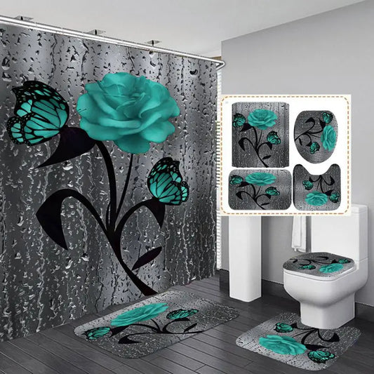 4pcs Set Doormat Shower Curtain