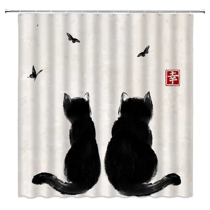 Zen Cat and Dragonfly Bath Curtain