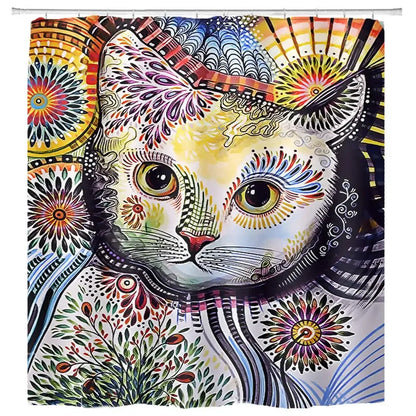 Zen Cat and Dragonfly Bath Curtain