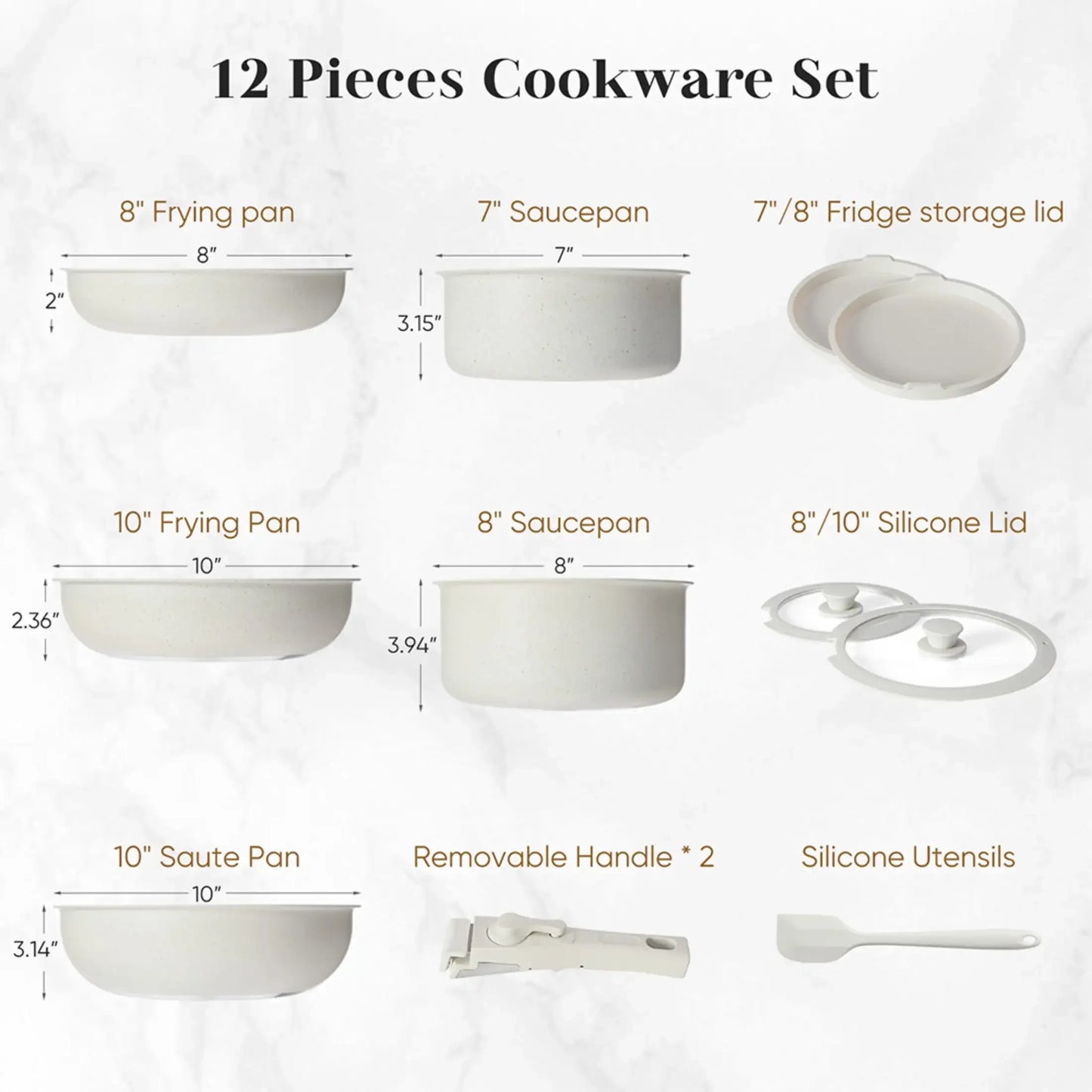12pcs Non-Stick Cookware Set, Pots and Pans Set with Detachable Handle for Kitchen
