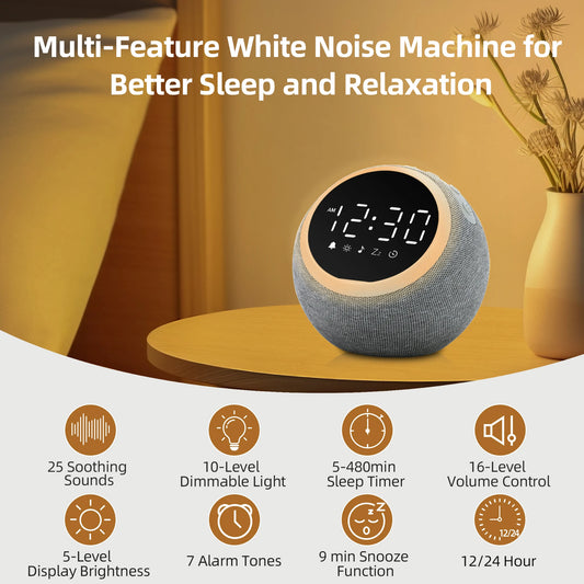 White Noise  Alarm Clock with Night Light