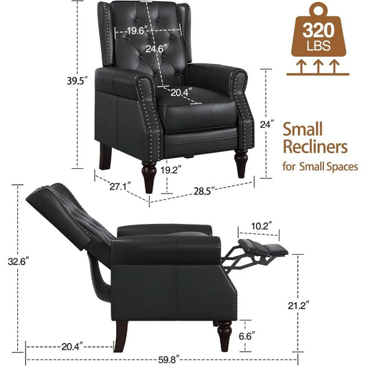 Small Recliner Chair, Single Sofa Recliner Chair with Wingback, Leather Accent Chair with Rivet Decoration for Living Room Bedro