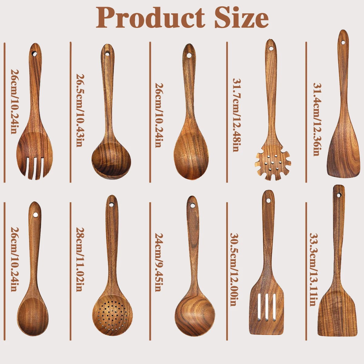 10pcs Wooden Spoons Utensils Set