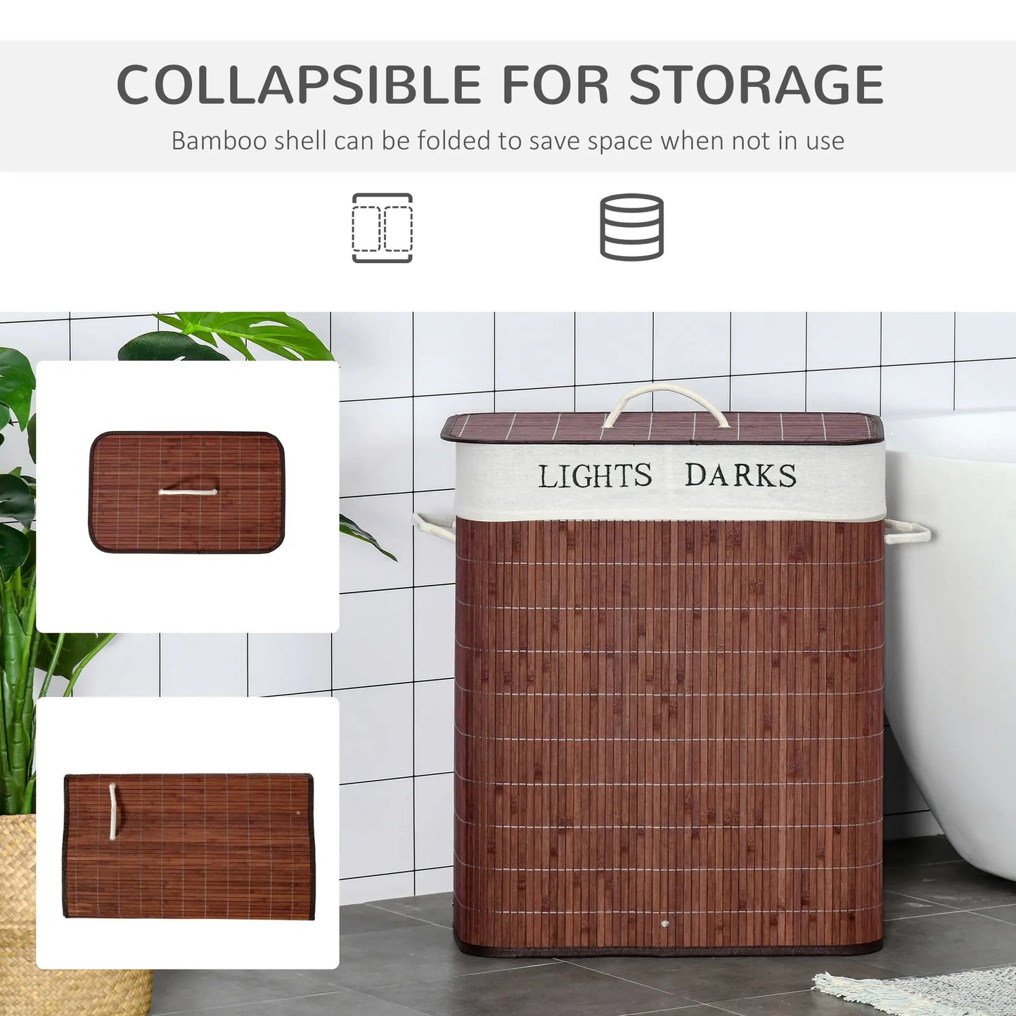 Bamboo Laundry Hamper with 2 Removable Bags