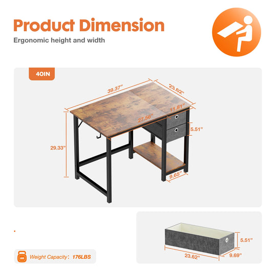Computer Desk With 2-Tier Drawers
