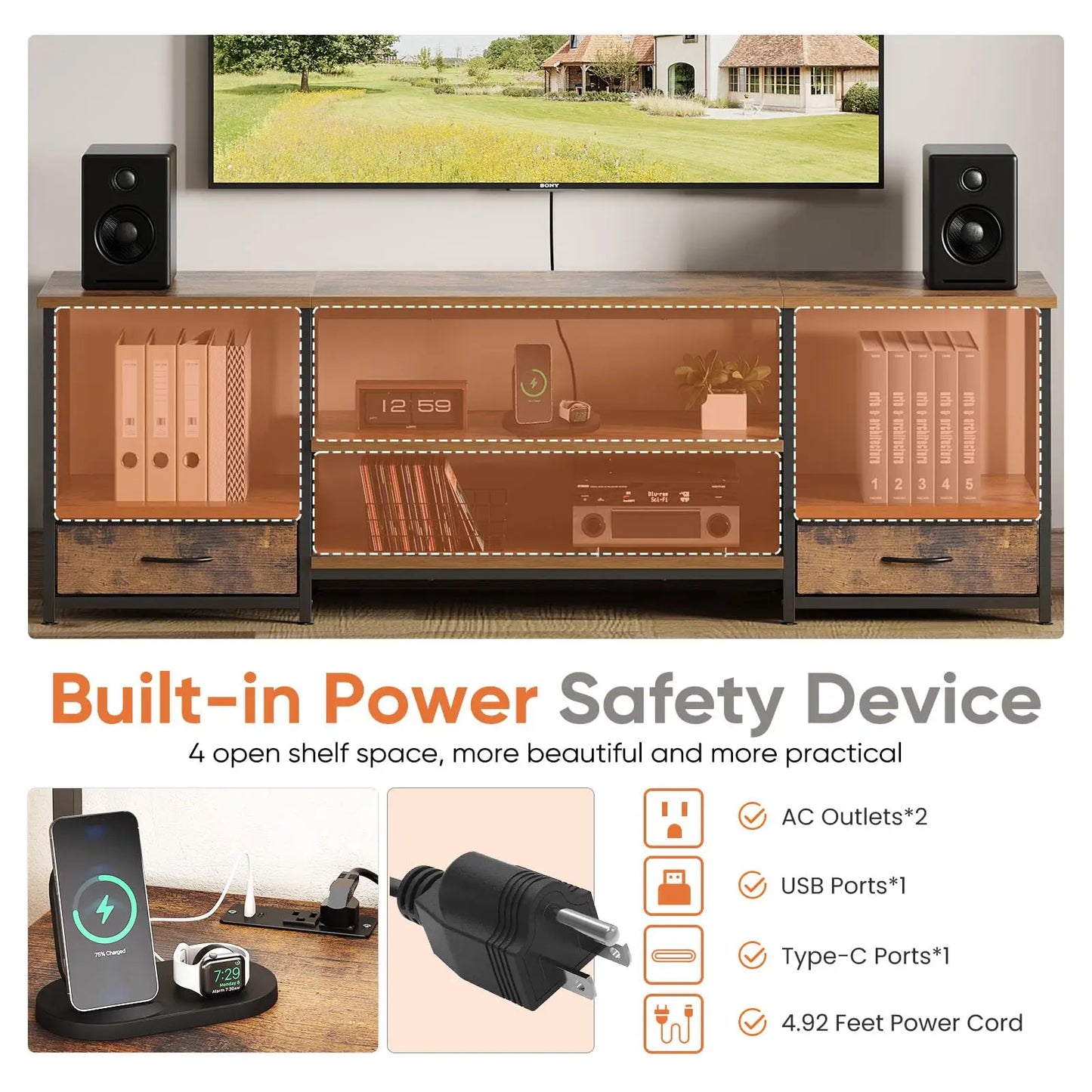 63IN Wooden Tv Stand