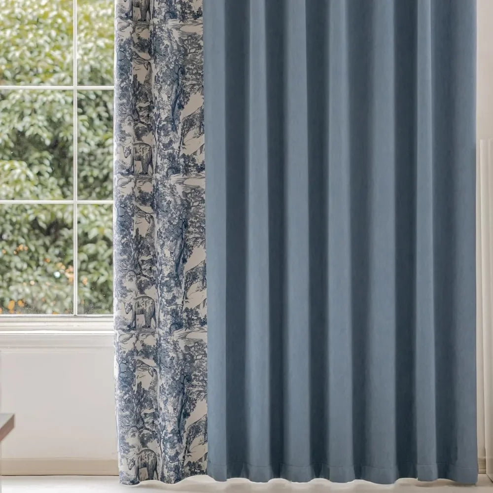 Blue Toile Pinch Pleat Cotton Curtain