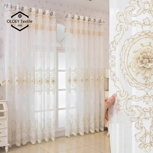 Luxury European Style 3D Embossed Sheer Curtains for Living Room Bedroom Light Filtering Breathable Embroidered Drapes Custom