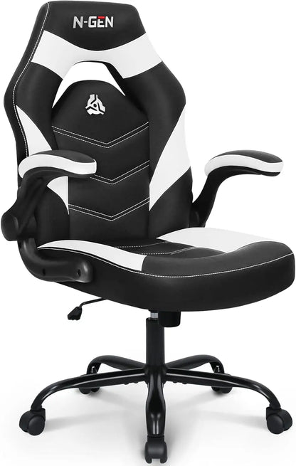 Video Gaming Chair Ergonomic Computer Desk Office Chair with Lumbar Support Adjustable Height Swivel Wheels Flip-Up