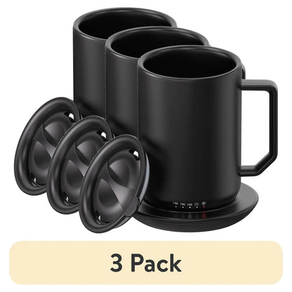 3 Pack Self-Heating Coffee Mug 12oz Stainless Steel with Charging Coaster Lid Temperature Control Auto Shutoff