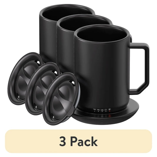 3 Pack Self-Heating Coffee Mug 12oz Stainless Steel with Charging Coaster Lid Temperature Control Auto Shutoff