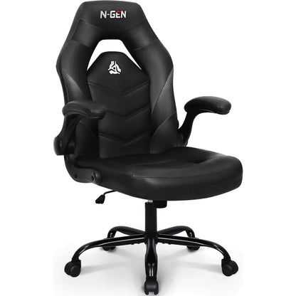 Video Gaming Chair Ergonomic Computer Desk Office Chair with Lumbar Support Adjustable Height Swivel Wheels Flip-Up