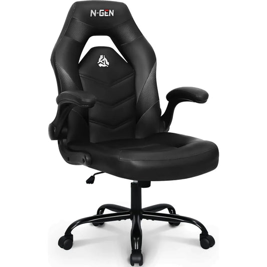 Video Gaming Chair Ergonomic Computer Desk Office Chair with Lumbar Support Adjustable Height Swivel Wheels Flip-Up