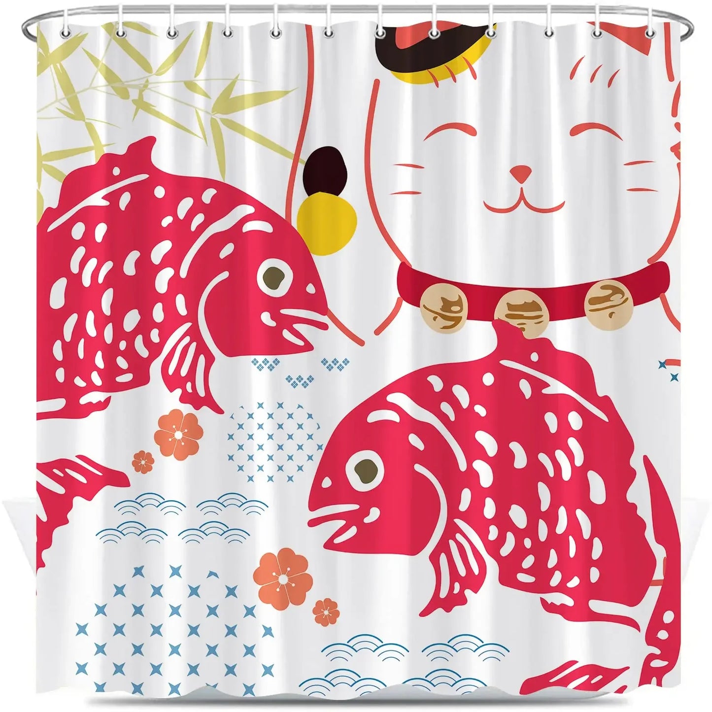 Zen Cat and Dragonfly Bath Curtain
