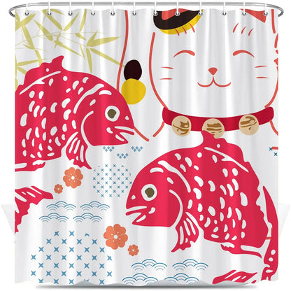 Zen Cat and Dragonfly Bath Curtain