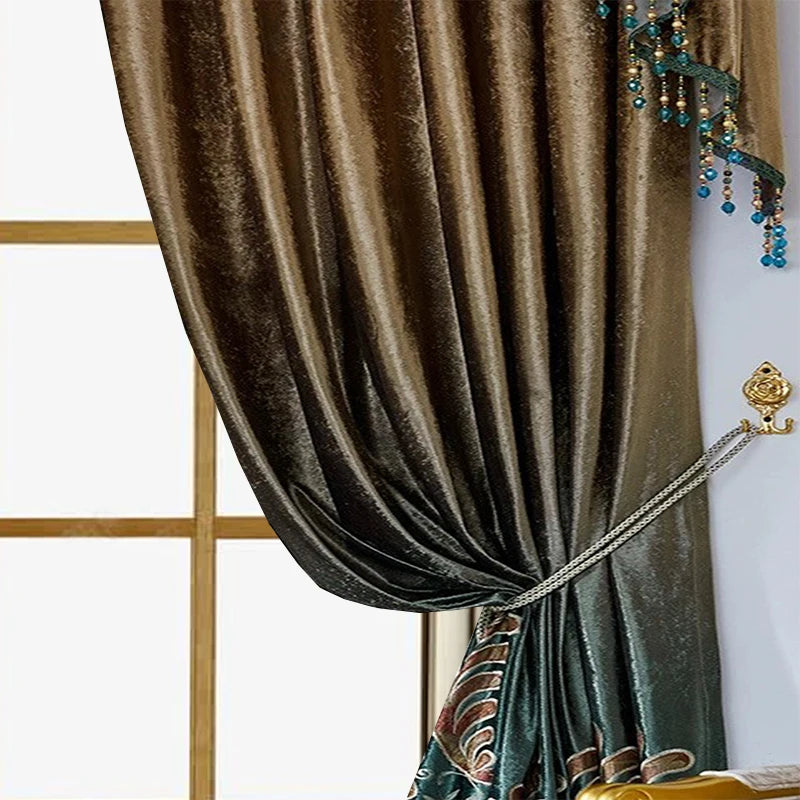 2PCS curtains, high-end European villas, luxury curtains, living rooms, french window, sunscreen and blackout products