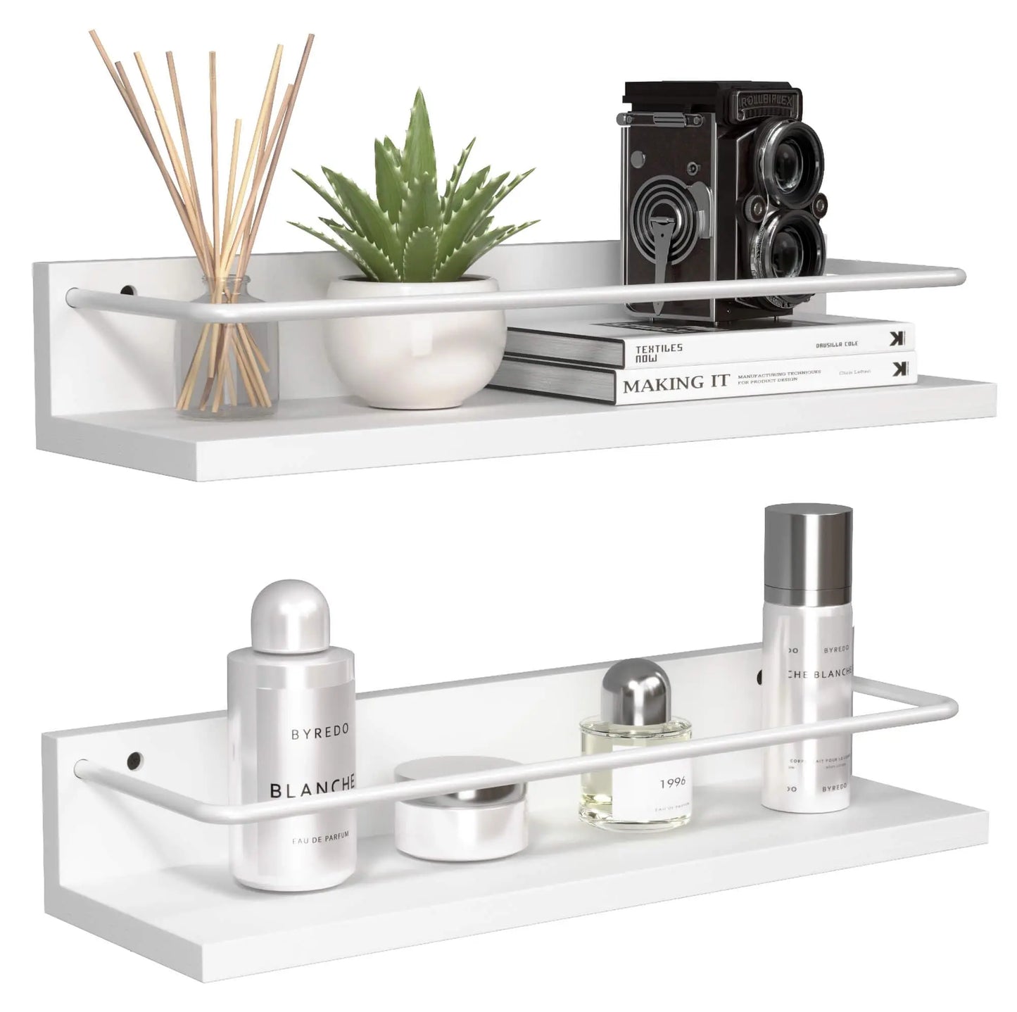 Floating Shelves with Metal Guardrail