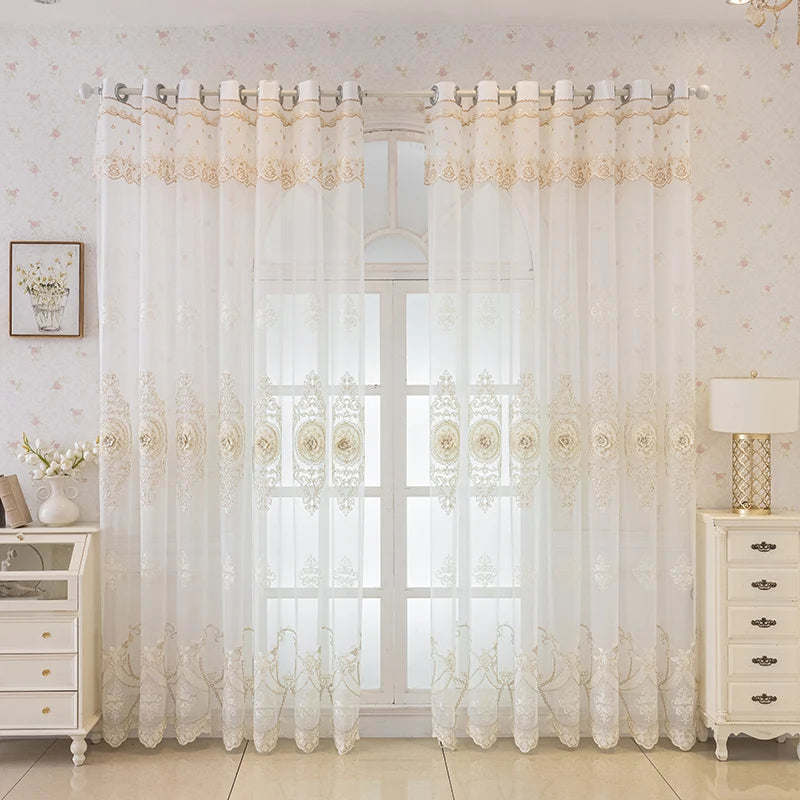 Luxury European Style 3D Embossed Sheer Curtains for Living Room Bedroom Light Filtering Breathable Embroidered Drapes Custom