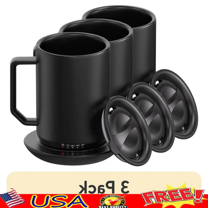 3 Pack Self-Heating Coffee Mug 12oz Stainless Steel with Charging Coaster Lid Temperature Control Auto Shutoff