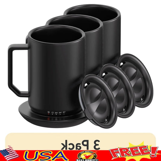 3 Pack Self-Heating Coffee Mug 12oz Stainless Steel with Charging Coaster Lid Temperature Control Auto Shutoff
