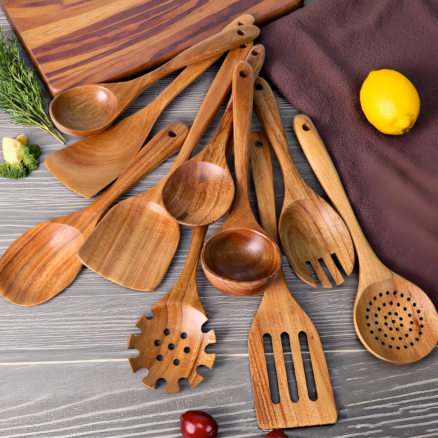10pcs Wooden Spoons Utensils Set