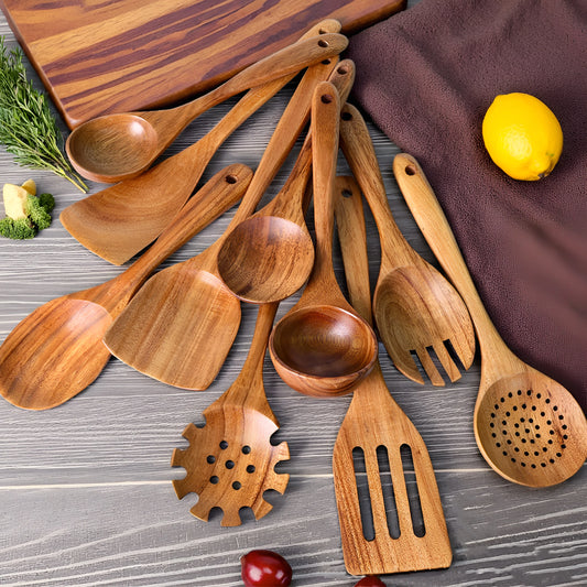 10pcs Wooden Spoons Utensils Set