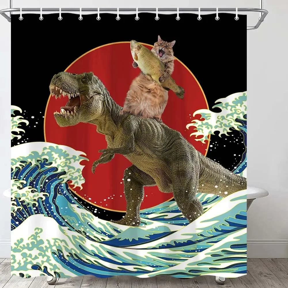 Zen Cat and Dragonfly Bath Curtain