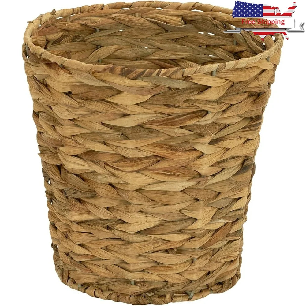 Wicker Waste Basket Hand-Braided Banana Leaf Storage Bin Decorative Trash Can Bedroom Bathroom Office Living Room