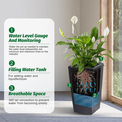 Large Planters, Set of 2 with Water Level Monitor